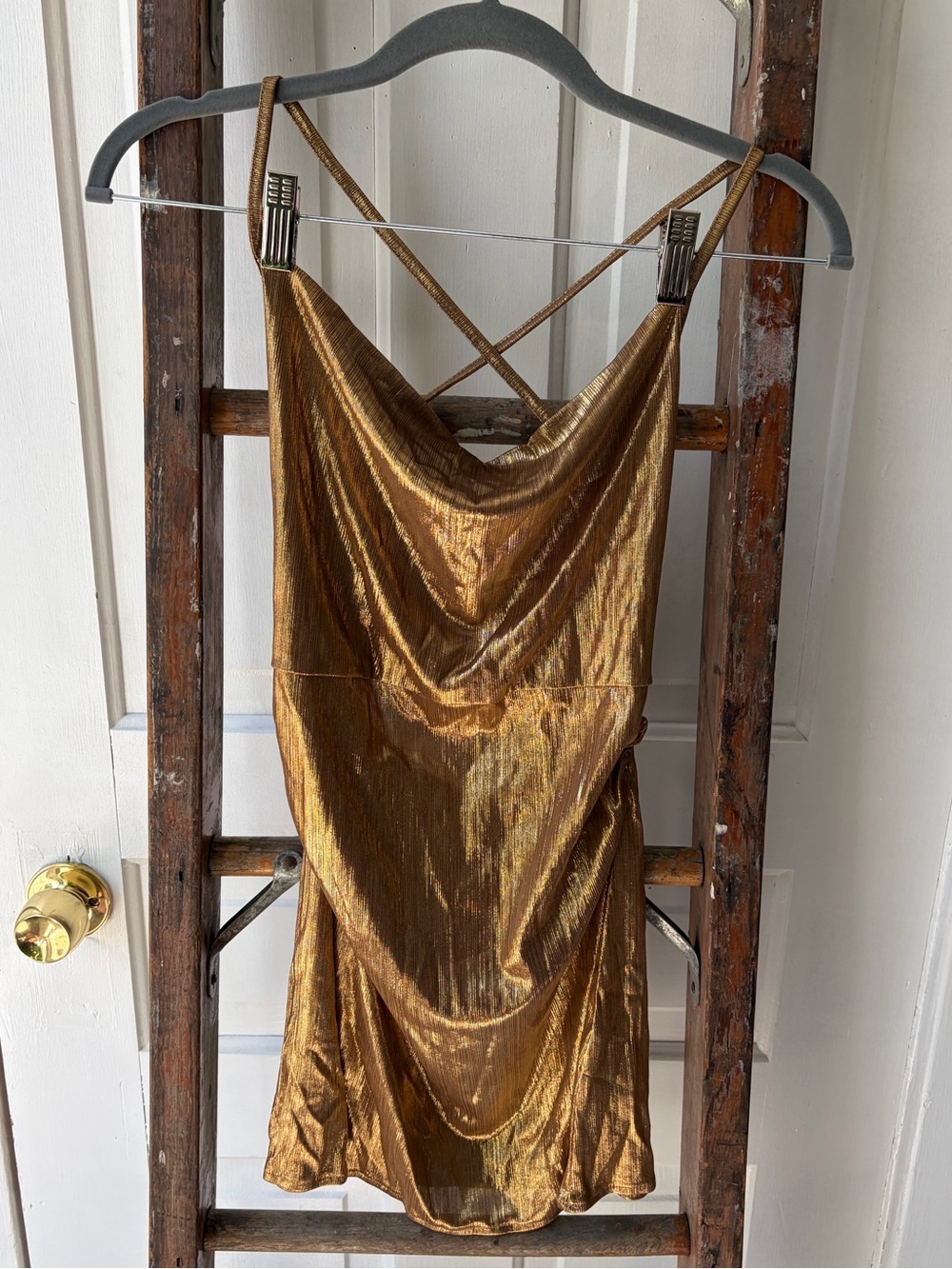 Metallic Gold Satin Cowl Slip Dress